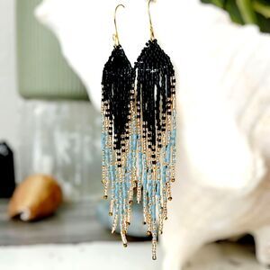BOGO EARRINGS Beaded Fringe Cascade Shoulder Duster Dangle Earrings 4.5"